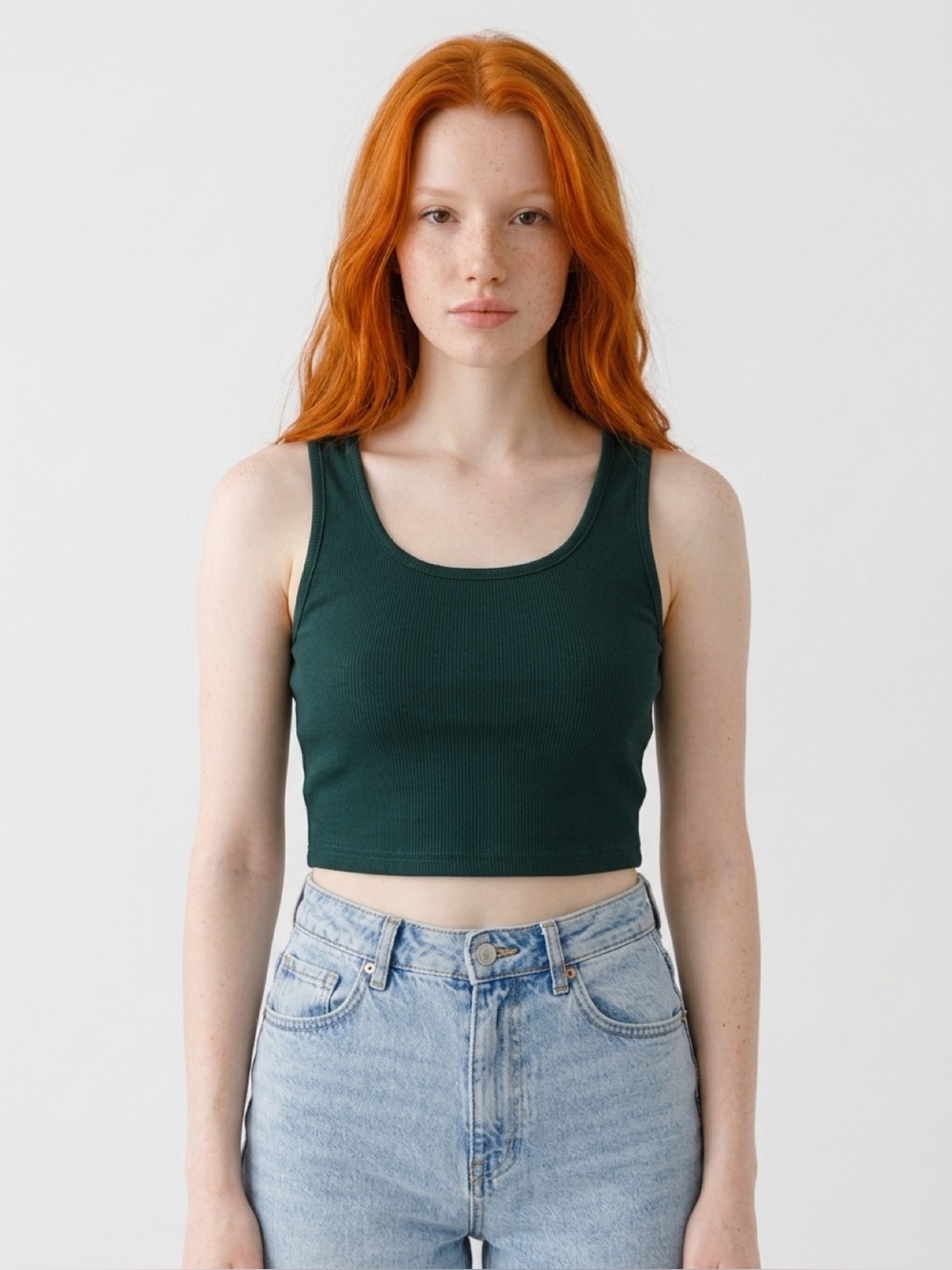 SHEIN Dark Green Ribbed Crop Tank